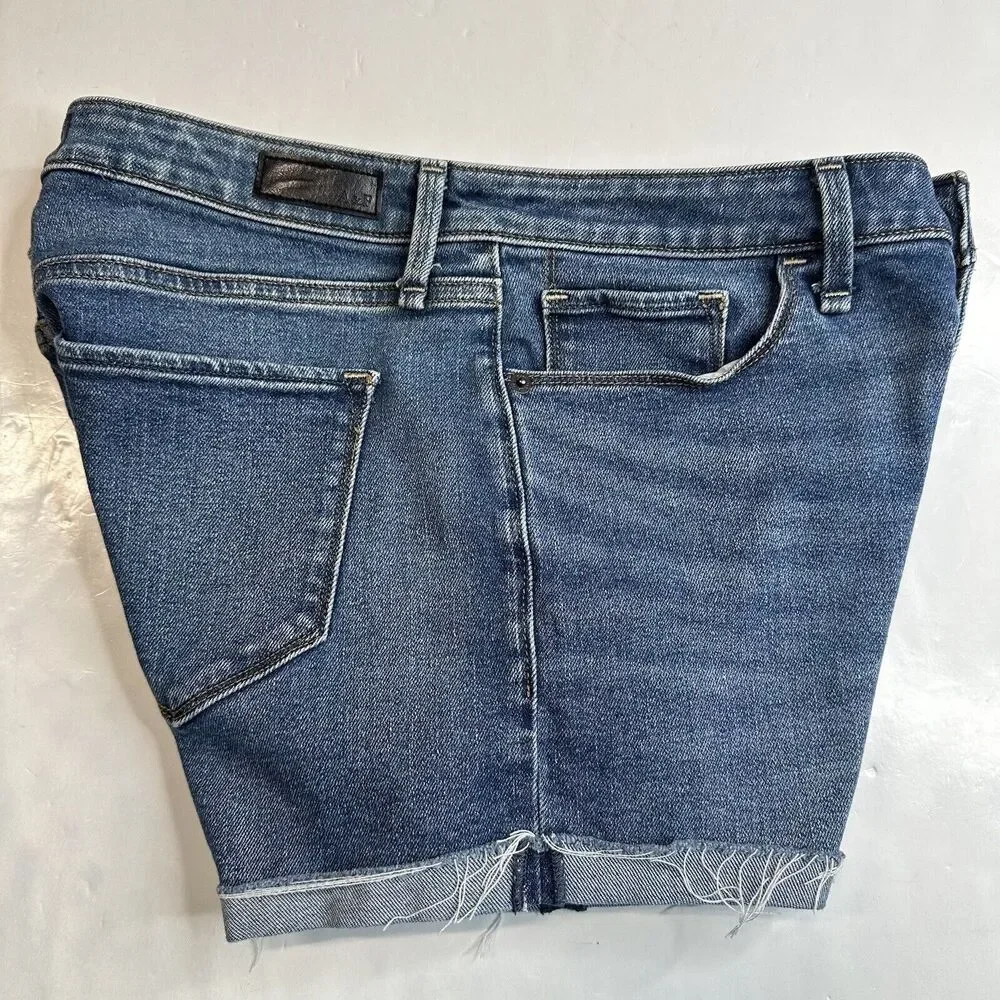 Abercrombie Fitch Shorts 27/4 Harper Lowrise Midi Denim Blue Jean Cuffed Fray